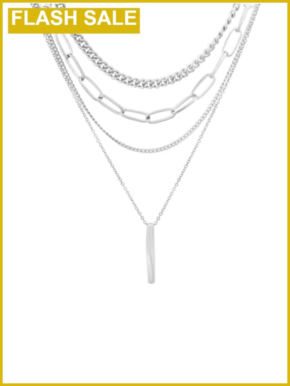 Sacina Layered Bar Chain Necklace Set Stainless Steel Grunge Punk Gothic